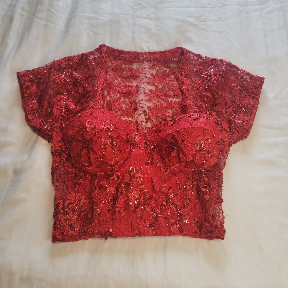 Vintage Fredericks of Hollywood Burlesque Red Bustier Size 34